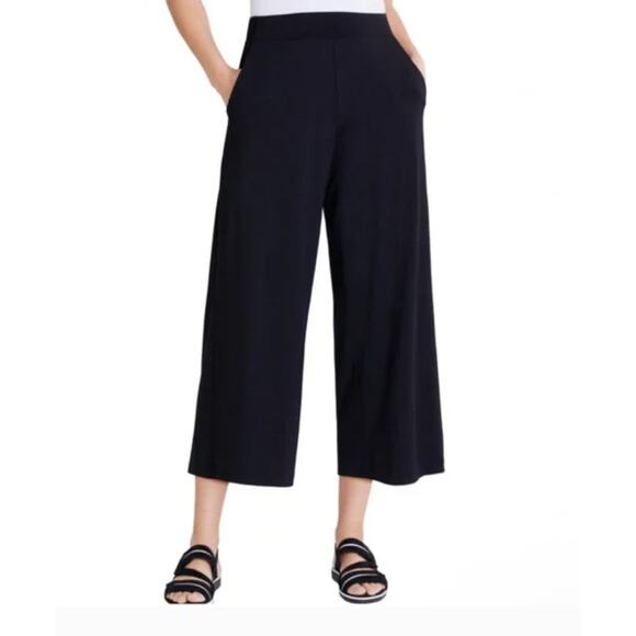 Lisa Bayne Pants Cropped Wide Leg Black Large Petite - Picture 1 of 7